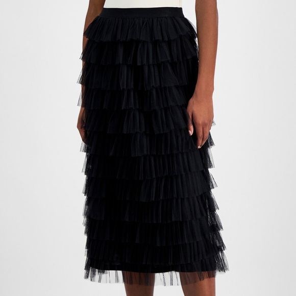 And Now This Black Tulle Ruffle tiered pull on midi skirt - Picture 3 of 16